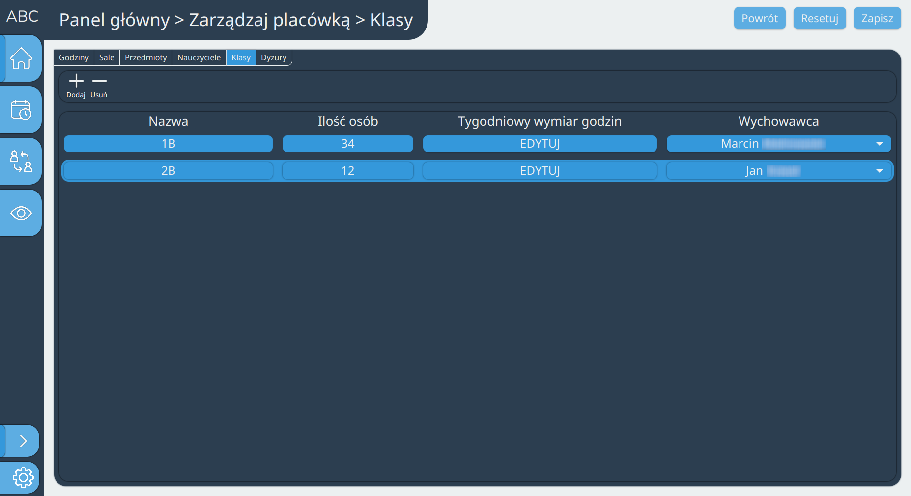 Widok klas
